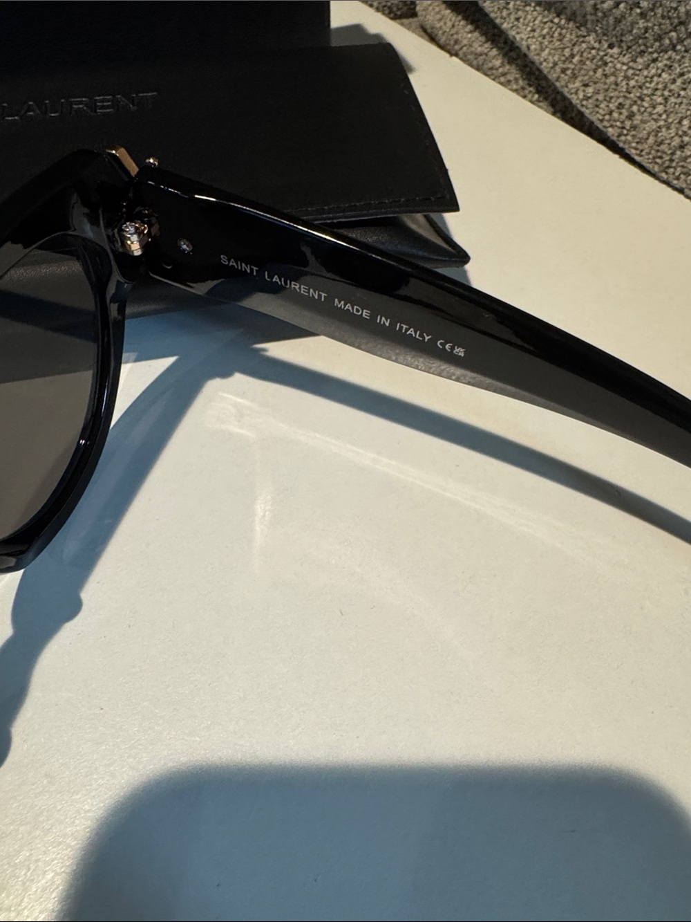 Saint Laurent Glossy Black Cat-Eye Sunglasses with Gold YSL Accent - Picture 6 of 7